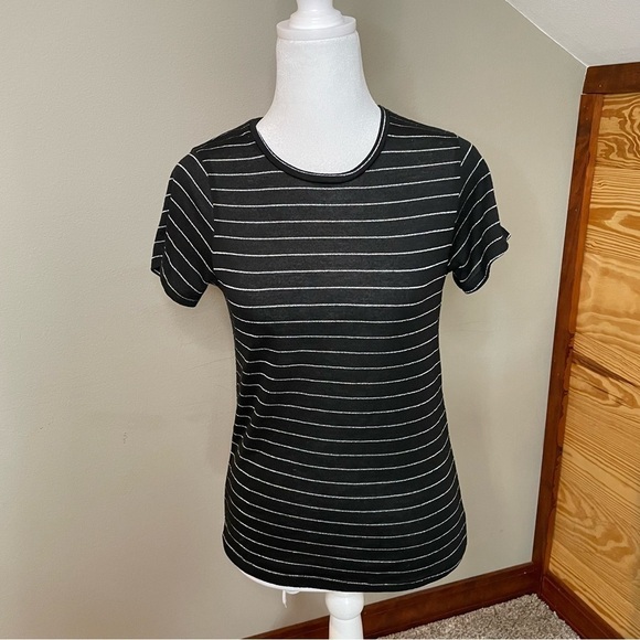 Reformation Black & Silver Metallic Stripe Short Sleeve Stretchy Tee Extra Small - Picture 1 of 9